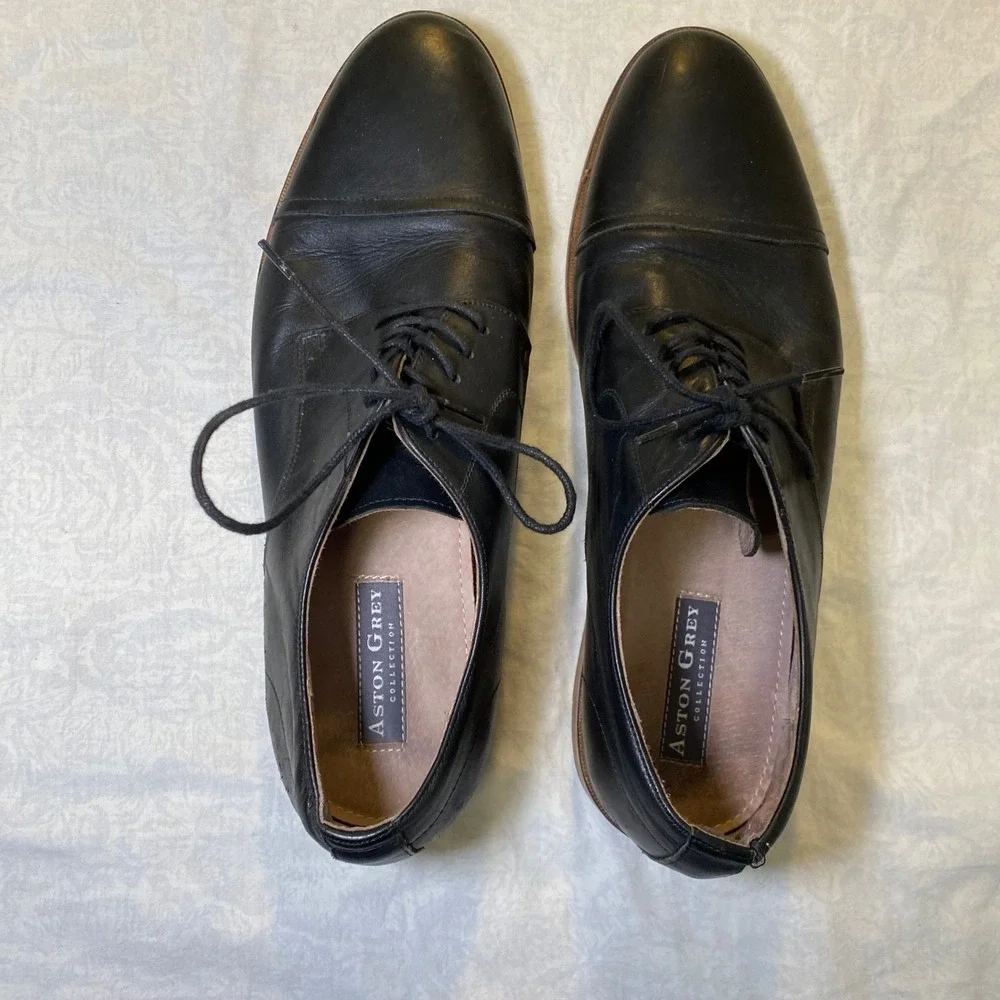 Aston Grey Cap Toe‎ Oxford Dress Shoes Black Leather Mens 11.5